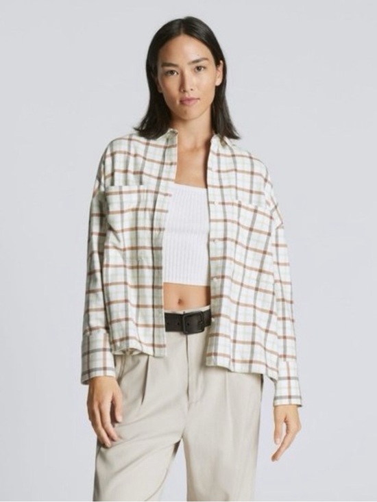 Everlane Jackets & Blazers - Everlane Boxy Plaid Checkered Cotton Flannel Button-Front Shirt Size XXS-S